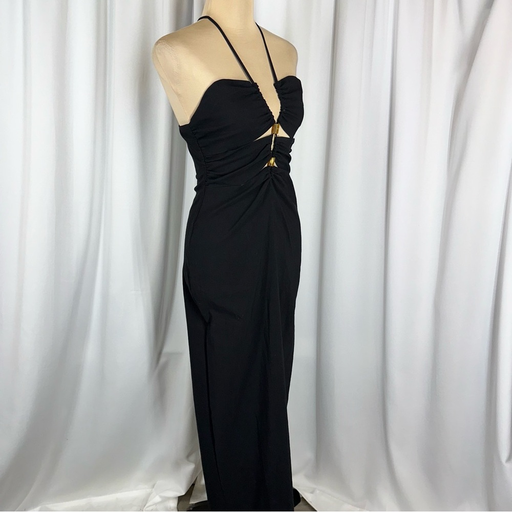 NWT Zara Black Cut Out Midi Dress Sz M Cross Back Bodycon Adjustable Party Sexy - Picture 5 of 16